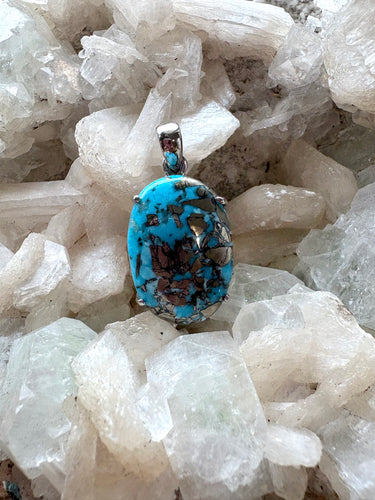 Persian Blue Turquoise with Pyrite 3 | Pendant 925 Sterling Silver