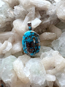 Persian Blue Turquoise with Pyrite 3 | Pendant 925 Sterling Silver