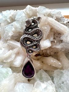 Wind Snake  Amethyst 1 |  Handcrafted Bespoke Pendant | 925 Sterling Silver