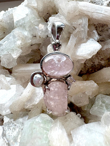 Morganite with Pearl 2 | 925 Sterling Silver Pendant