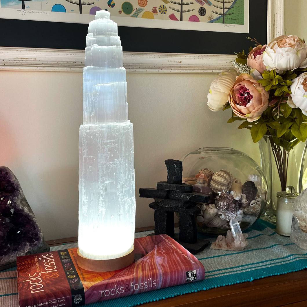 Selenite Tower Lamp | 40cm | Crystal Life Australia | Brisbane | Crystal Shop