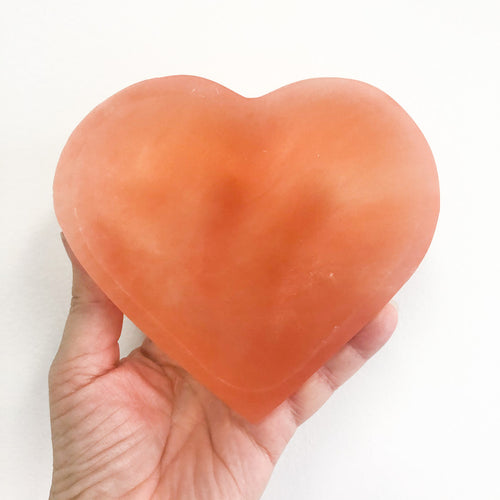 Selenite SECONDS TWO BOWL PACK | Peach Colour | Heart Shaped Charging Bowl 12cm - May contain bumbs and imperfections