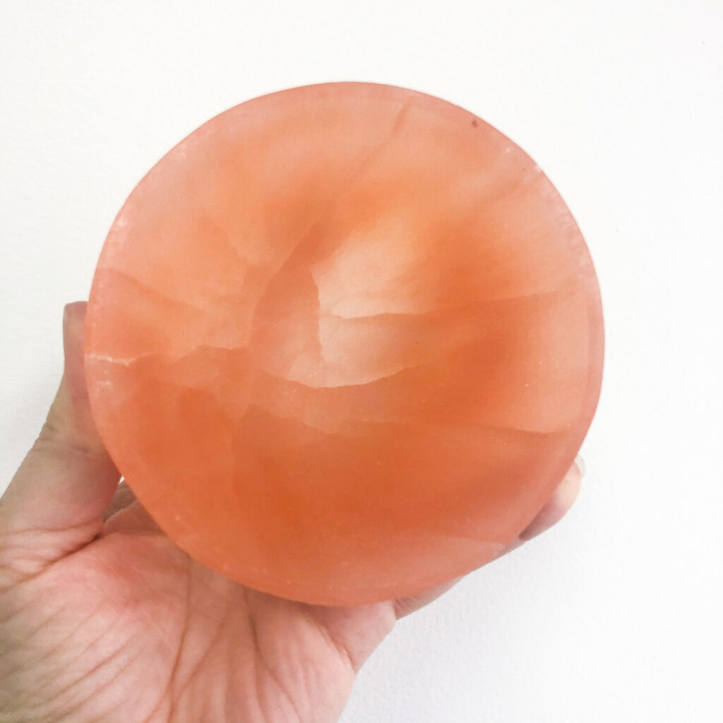 Selenite Peach | Round | Trinket Bowl 10cm | Ajna Jewels & Gems | Crystal Shop | Brisbane | Australia