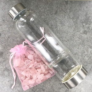 Rose Quartz | Glass Water Bottle | Ajna Jewels & Gems | Crystal Shop | Brisbane | Australia